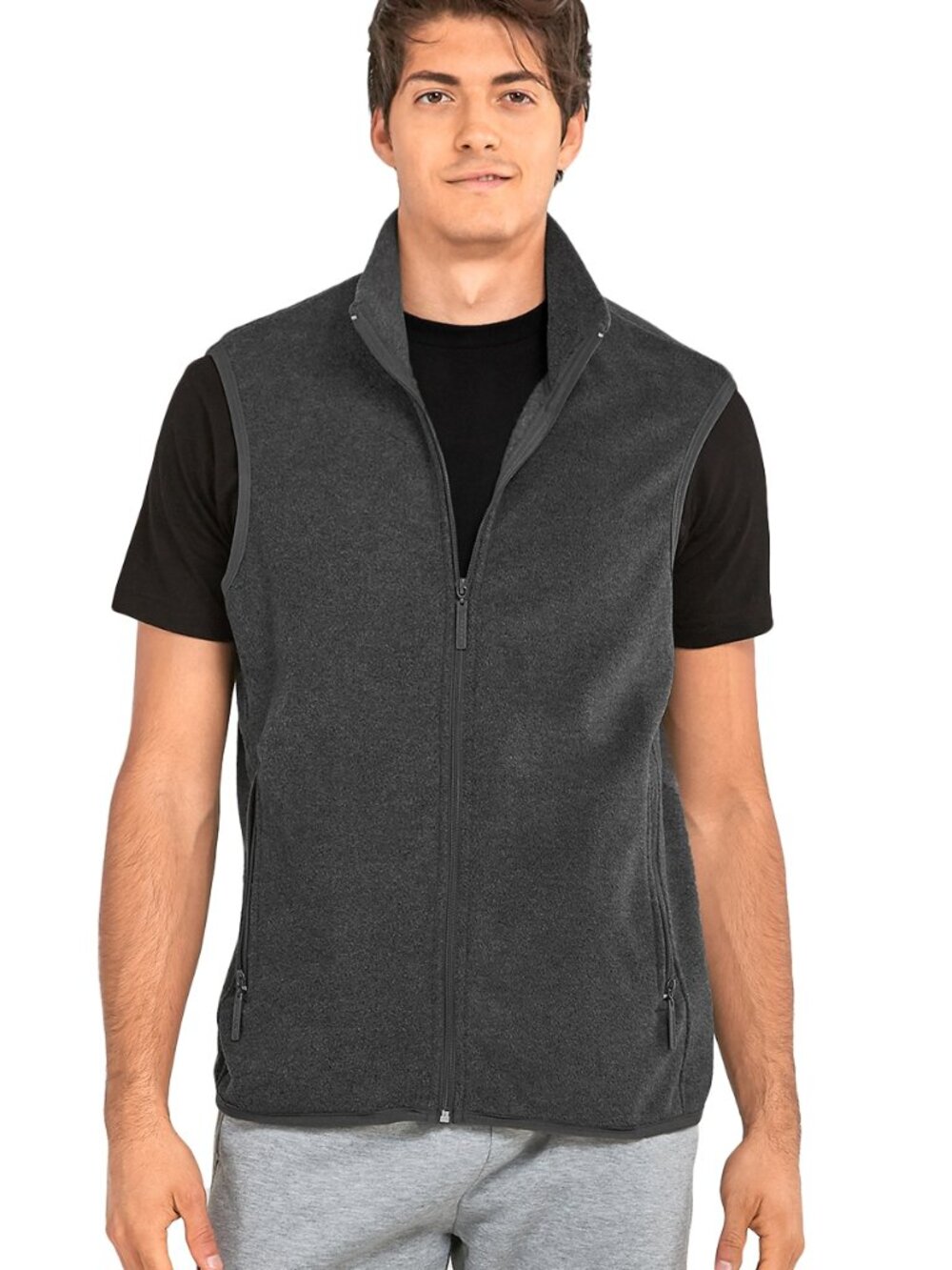 $12 SALE Men's Knocker Polar Fleece Full Zip Vest - Charcoal Gray